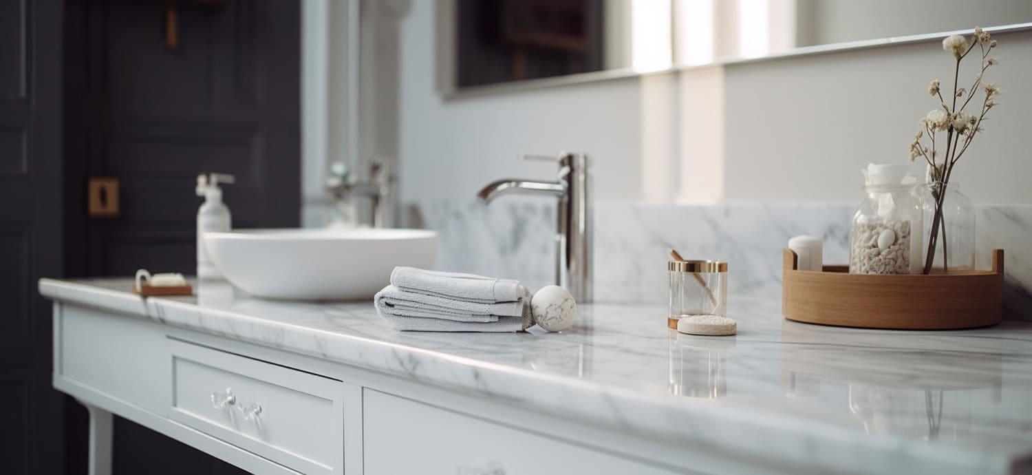 Salle de bain en marbre entretenue par VABÈ — la qualité d'intervention que nous garantissons à nos clients toulousains