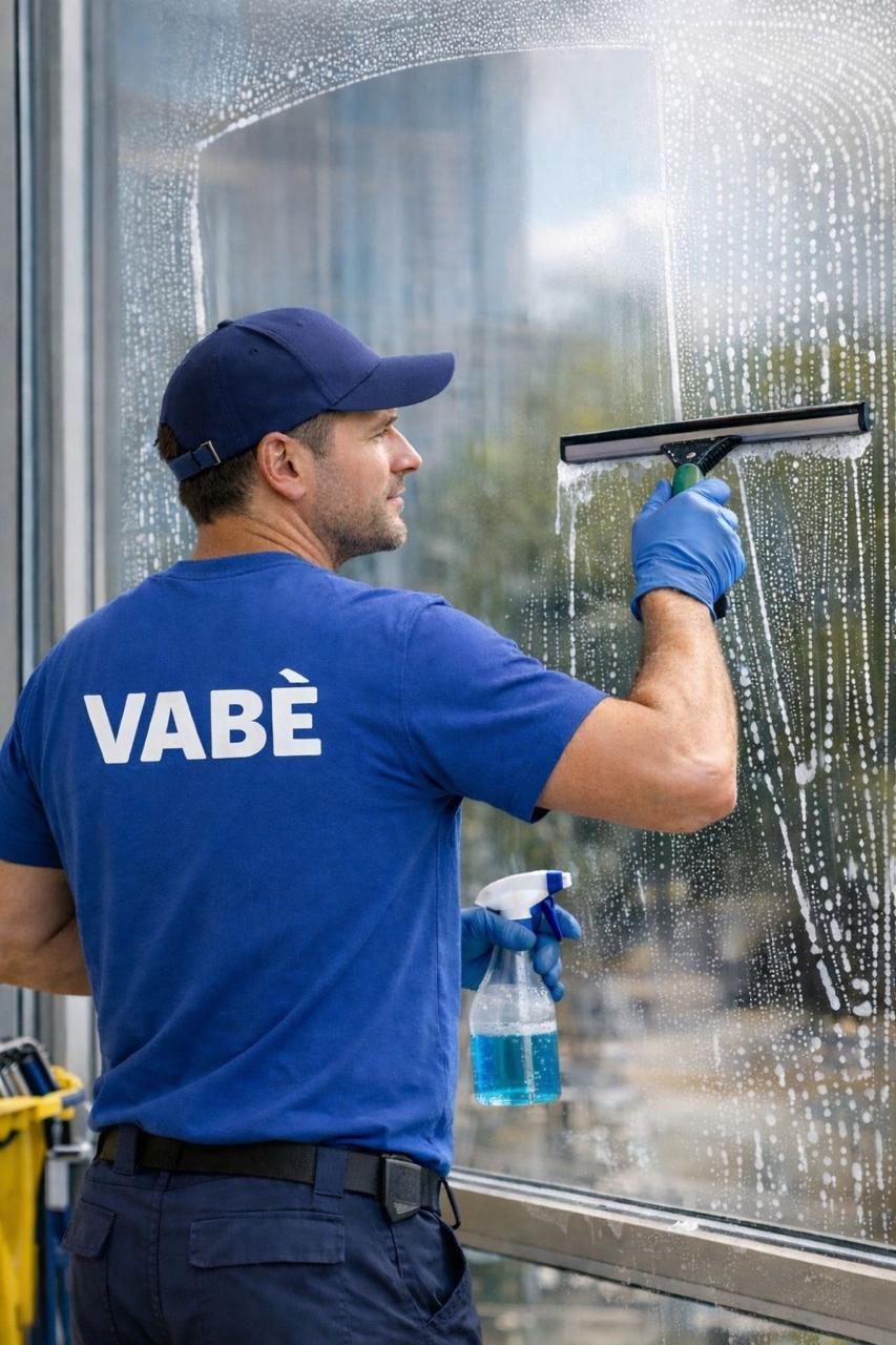 Technicien VABÈ effectuant un nettoyage de vitres à Toulouse